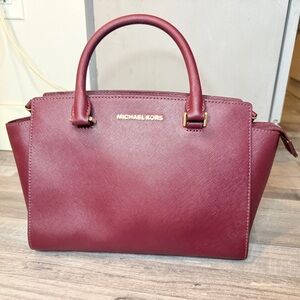 Michael Kors Structured Medium Burgundy Deep Red Satchel Handbag Purse Bag